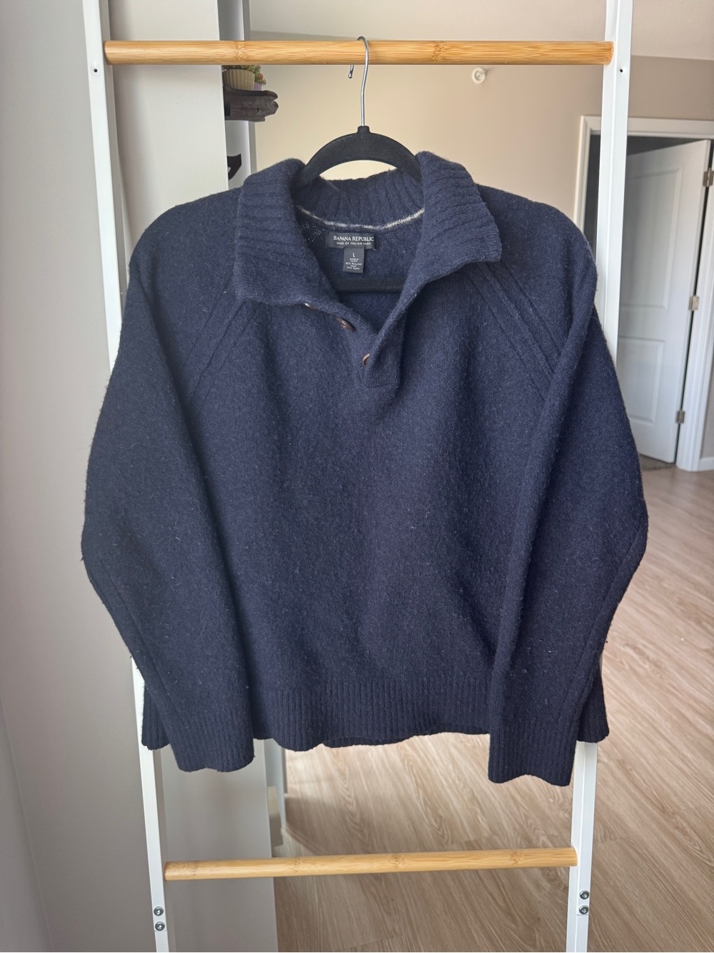 Banana Republic Men's Navy Zip-Up Shawl Collar Sweater (Damaged Buttons) - Picture 2 of 6